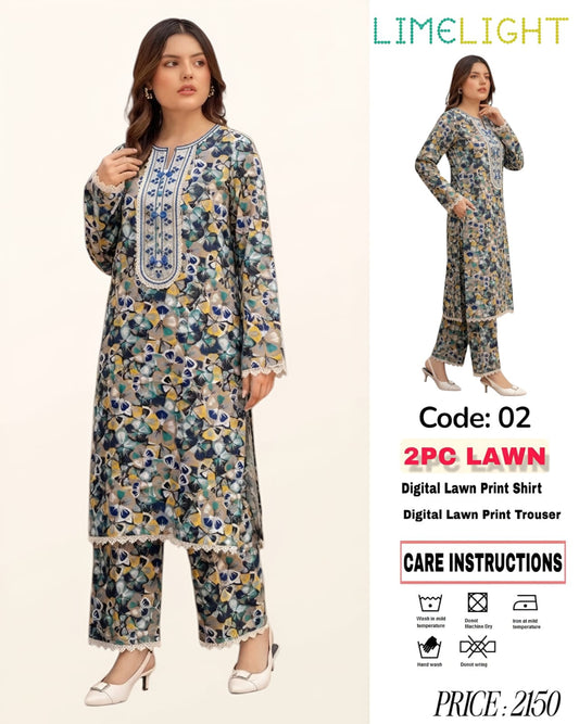 2Pc Lawn Unstitched Suit ( Code : 02 )