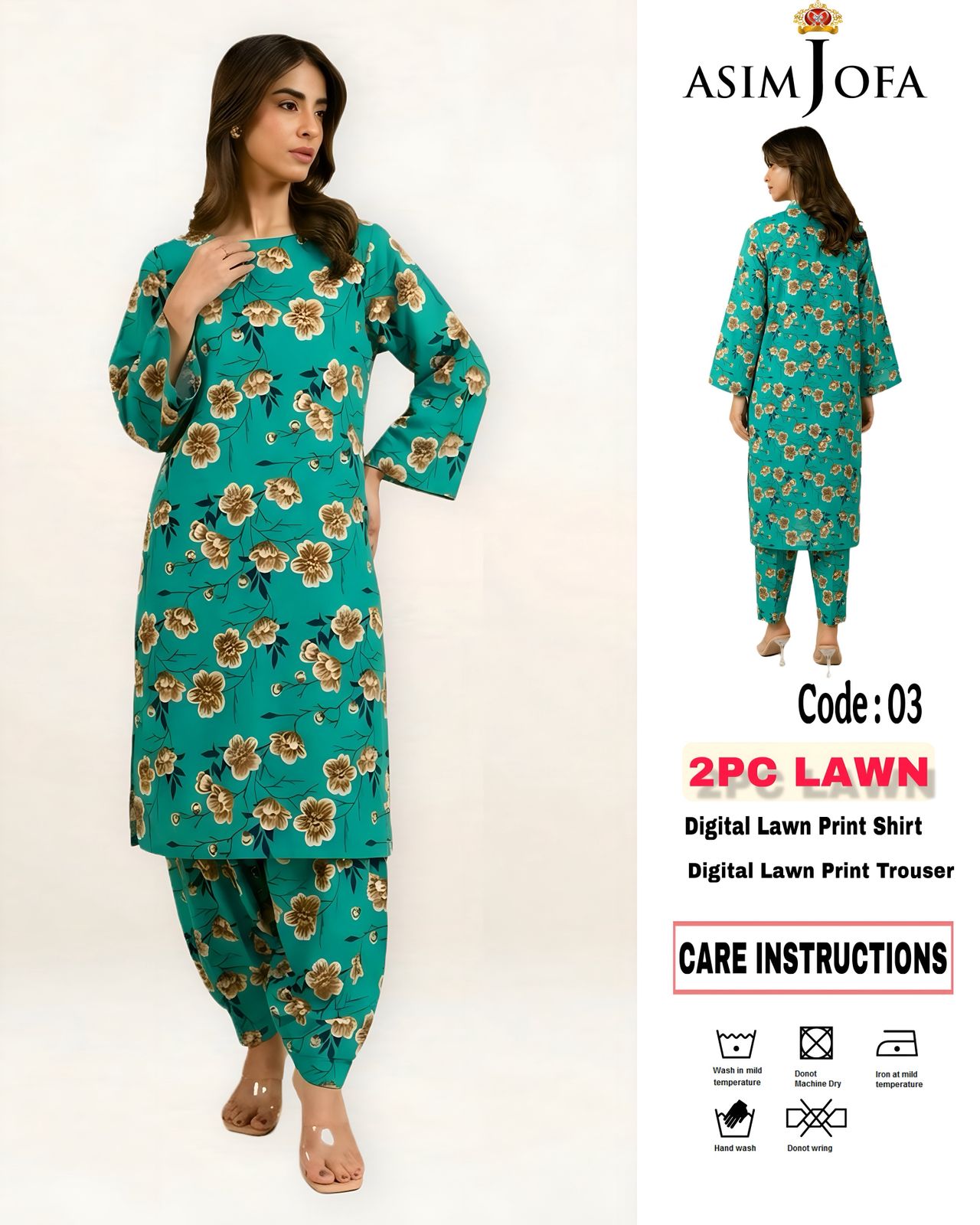 2Pc Lawn Unstitched Suit ( Code : 03 )