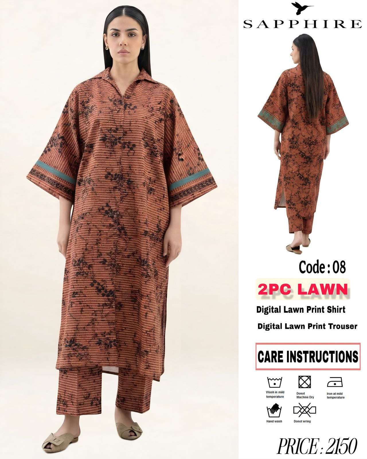2Pc Lawn Unstitched Suit ( Code : 08 )