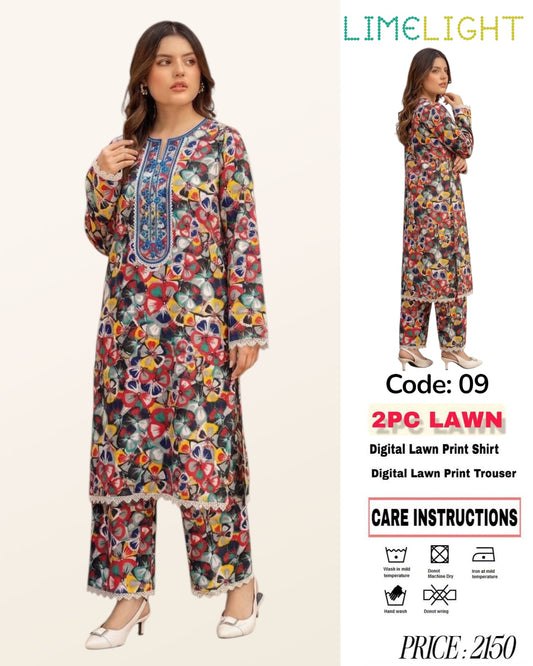2Pc Lawn Unstitched Suit ( Code : 09 )
