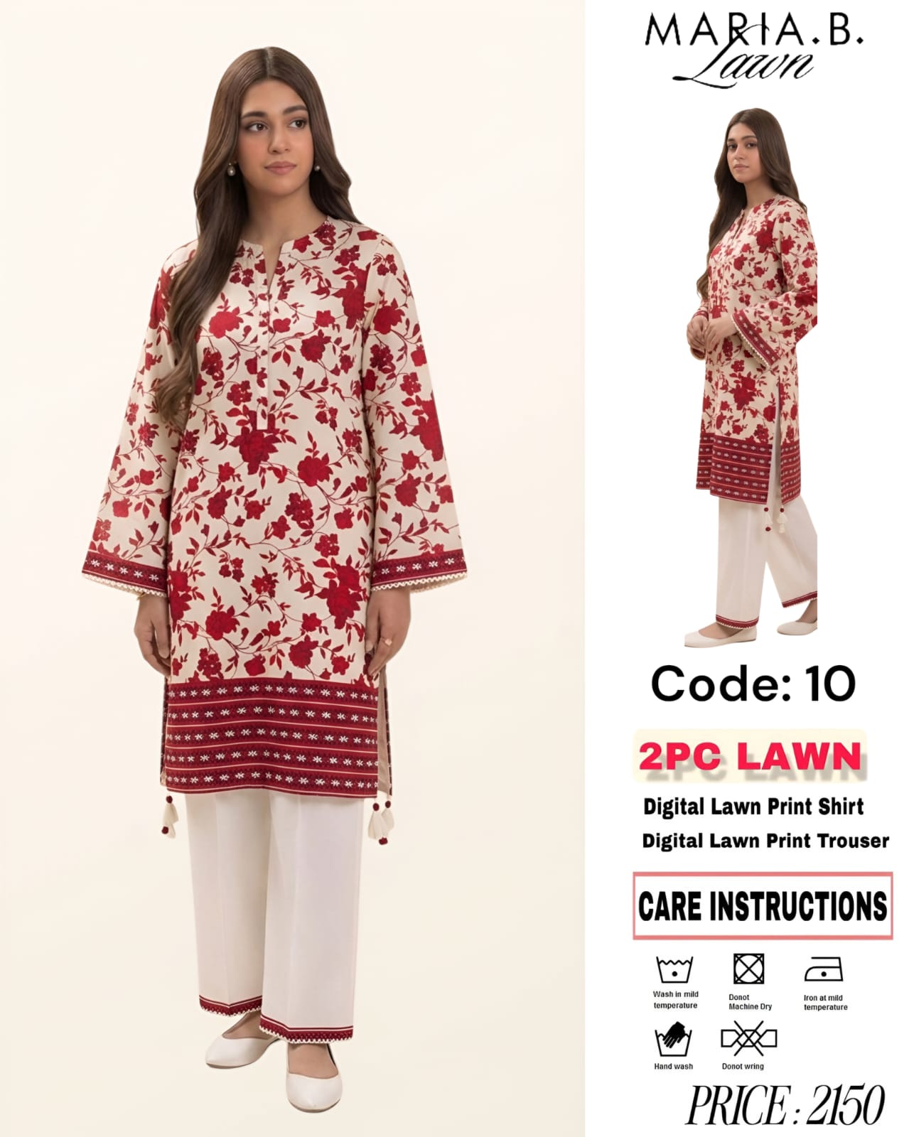 2Pc Lawn Unstitched Suit ( Code : 10 )
