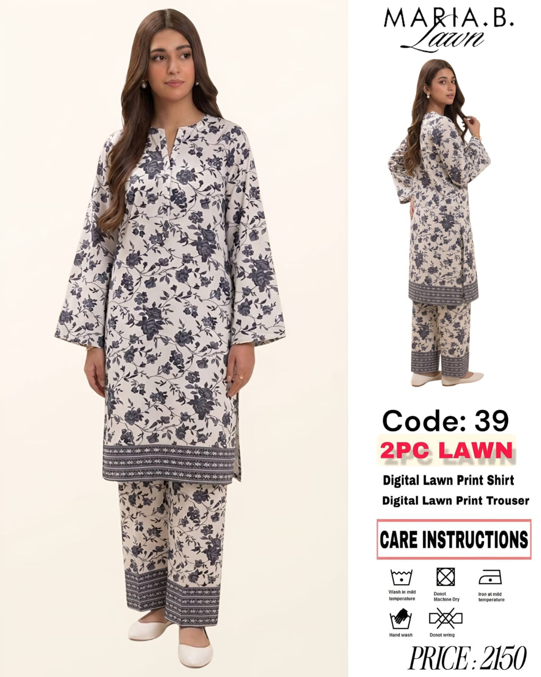 2Pc Lawn Unstitched Suit ( Code : 39 )