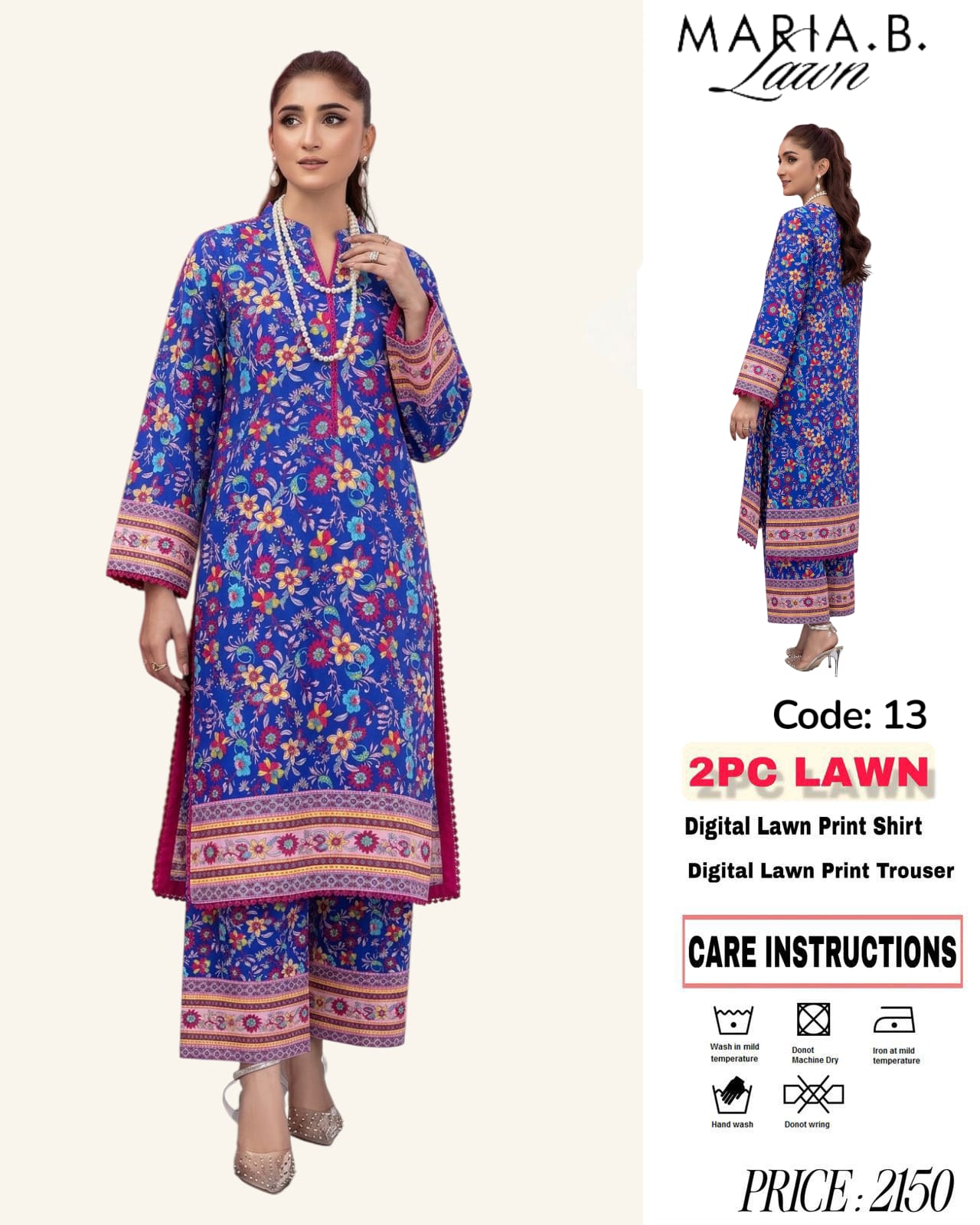 2Pc Lawn Unstitched Suit ( Code : 13 )