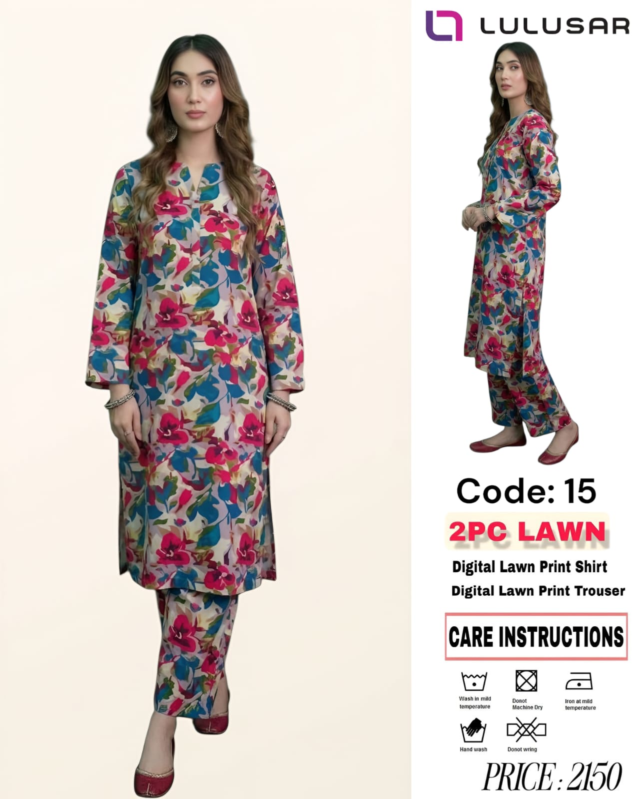 2Pc Lawn Unstitched Suit ( Code : 15 )