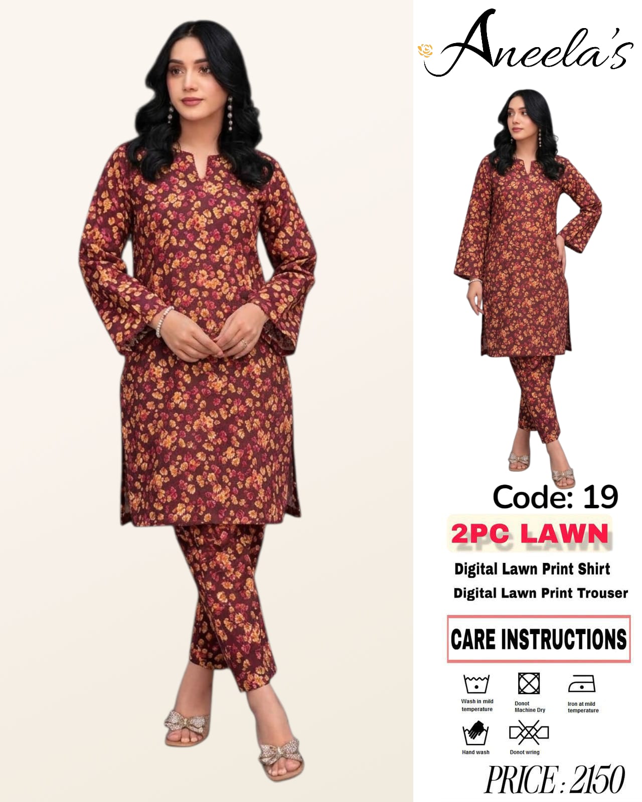 2Pc Lawn Unstitched Suit ( Code : 19 )