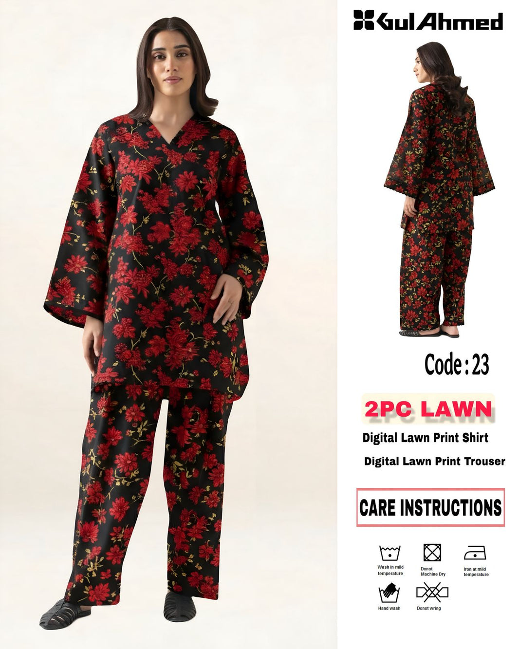 2Pc Lawn Unstitched Suit ( Code : 23 )