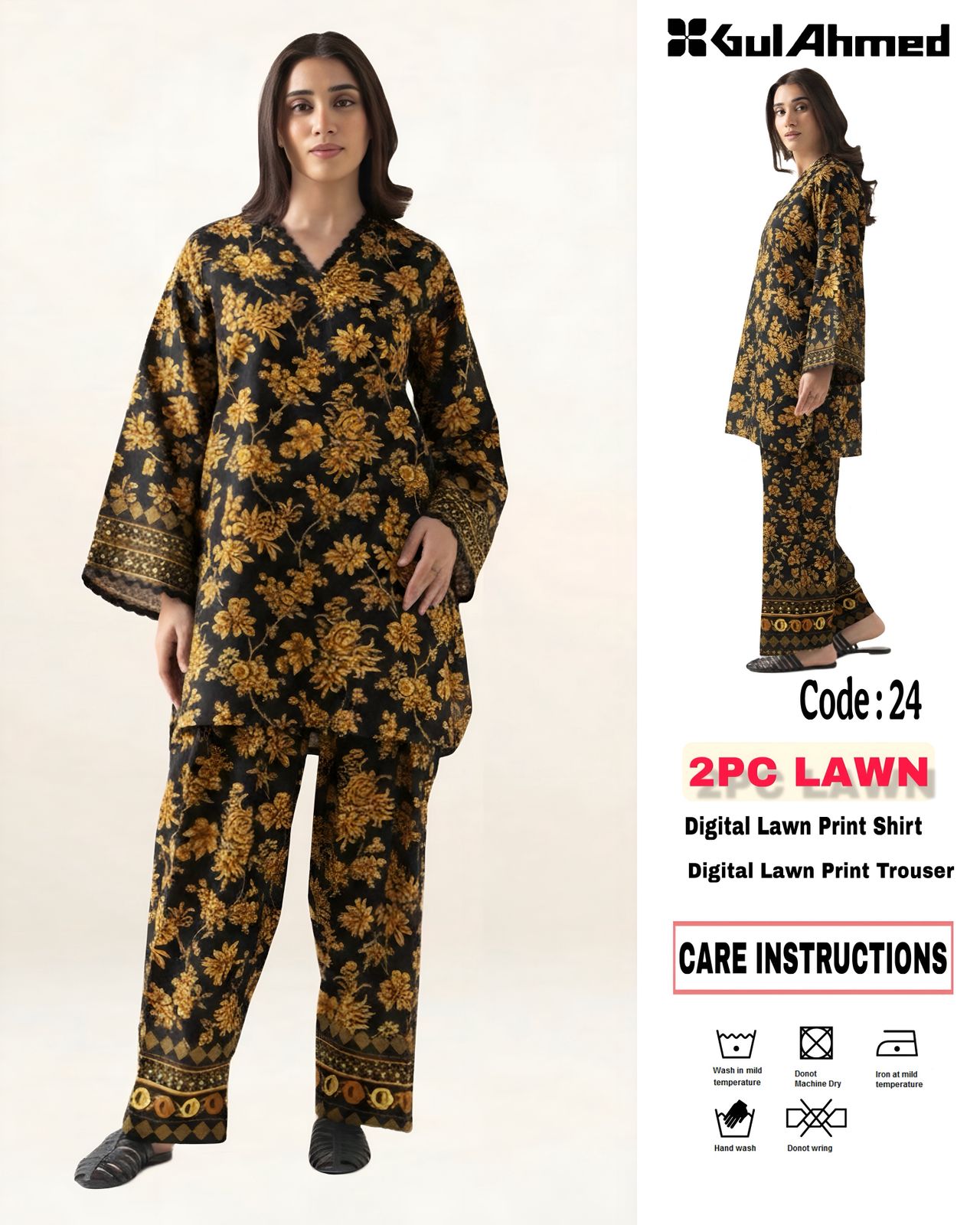 2Pc Lawn Unstitched Suit ( Code : 24 )