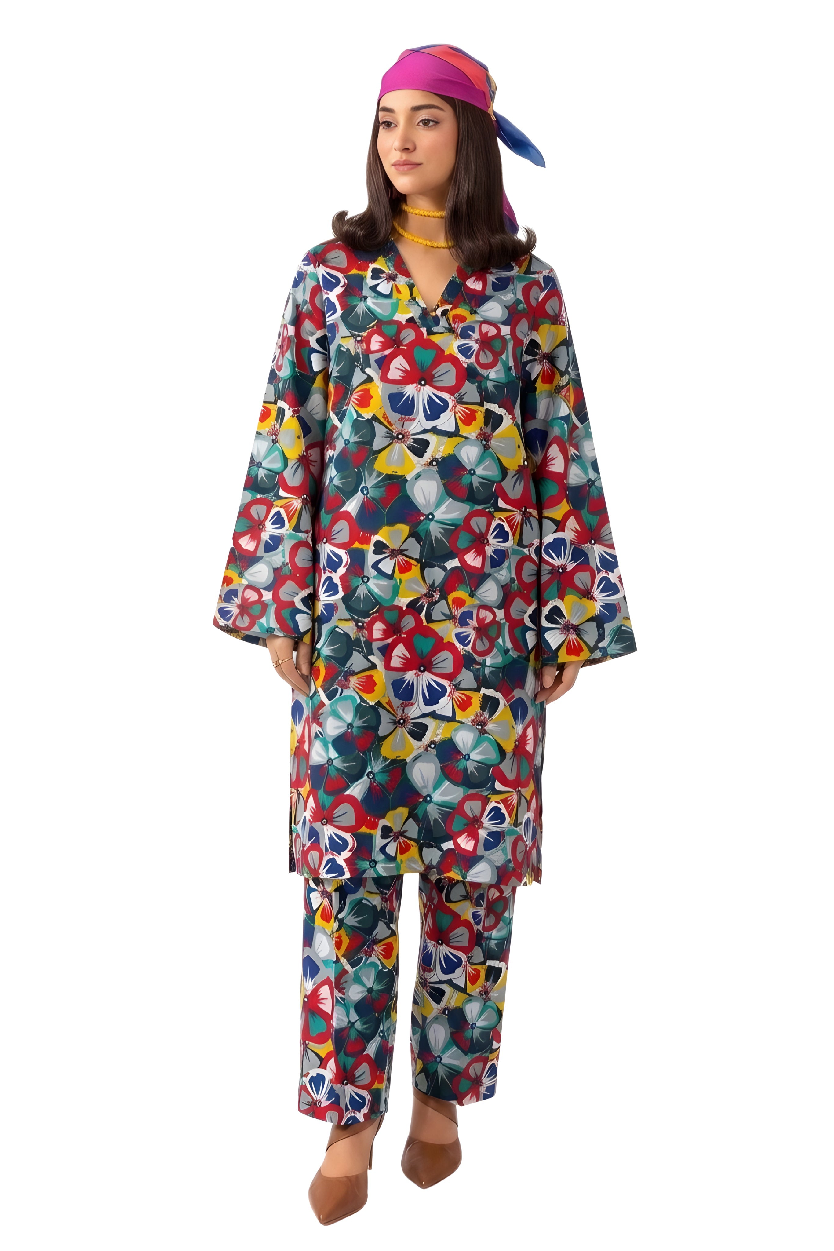 2Pc Lawn Unstitched Suit ( Code : 01 )