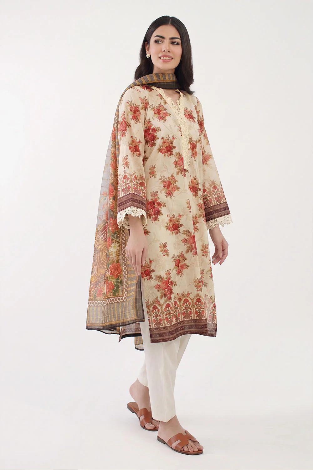 3Pc Lawn Unstitched Suit ( Code : 01 )